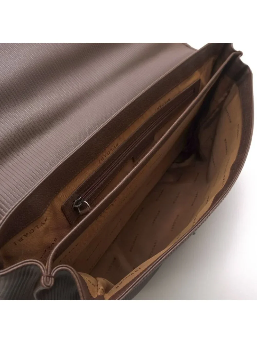 Bvlgari Briefcase Business Leather Dark Brown Mille Righe